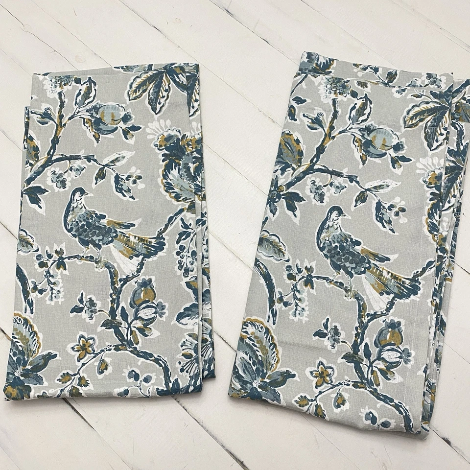 Envogue Home Andrina Mustard Teal Floral Birds Damask Botanical Curtain Panels - Image 2 of 4