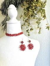 3 PCS WOMEN BEADED CHOKER NECKLACE  DANGLE EARRINGS CHRISTMAS VALENTINES