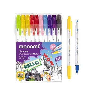 LIVE COLOR Water-Based Twin Marker, Fine & Bullet Dual Tip Marker for Colorin...