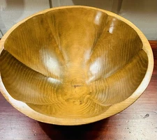 Large Vintage Hand Turned Beech Or Maple Scalloped Dough Bowl 14” Diameter X 7”