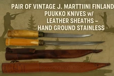 Vintage J Marttiini Finland Puukko Knife Wood Handle Leather Sheath Handmade
