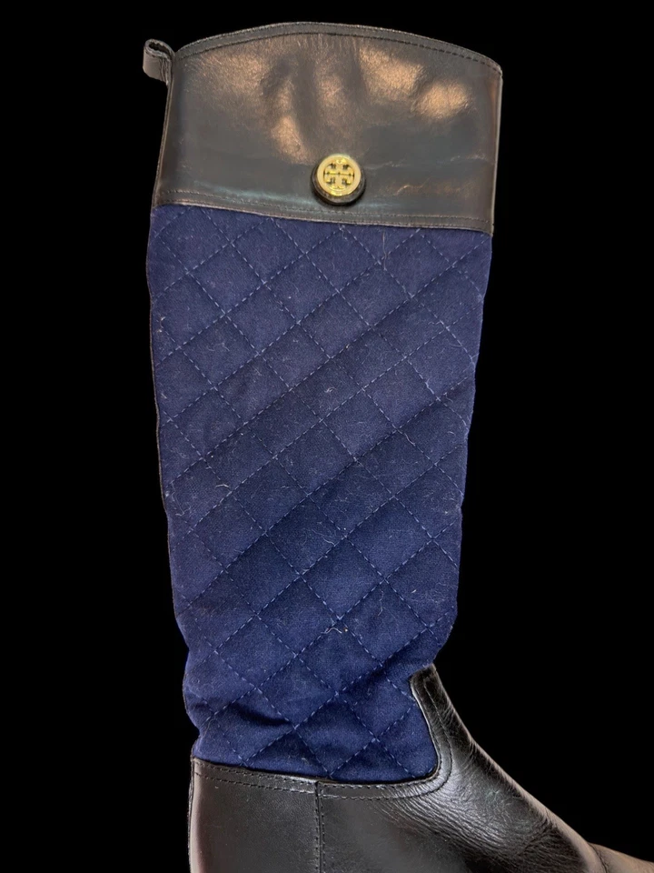 Botas de montar acolchadas Tory Burch - Botas hasta la rodilla de cuero azul marino y negro talla 6M Foto 2 de 4