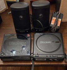 Vintage 1987 - 88 Sony D-2  D-3 Discman CD Player Lot With Speakers Read 