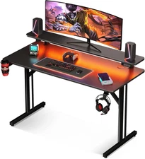39 Inch Small Gaming Desk with LED Lights & Power Outlets, Computer Desk Gaming 