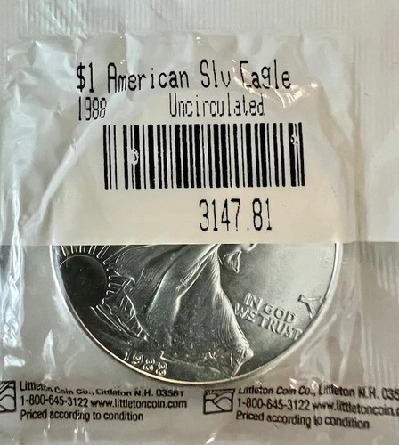 1988 American Silver Eagle 1 Oz Silver Dollar BU Coin Uncirculated / Unopened