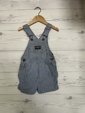 Vtg Oshkosh B Gosh Pinstripe Railroad Blue Vestback Shorts Overalls Kids Size 4T