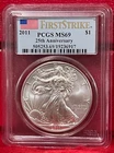 2011 Silver Eagle MS69 PCGS First Strike Flag Label Holder