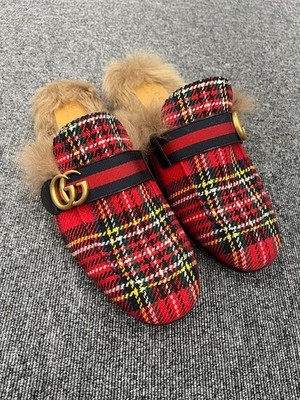 ゲ*ム様 【週末限定値下げ】 GUCCI プリンスタウンレッドチェック柄ファー付 GUCCI Princetown Fur Sandals Mules Tartan check 497309 Men Size 9