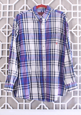 Wrangler 20X Button Up Shirt Mens XL Blue White Casual Rugged Plaid Cotton Men