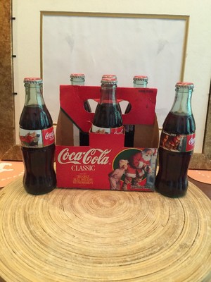 Christmas 1995 Santa Claus Coca Cola Soda Bottles 6 Pack Full Coke