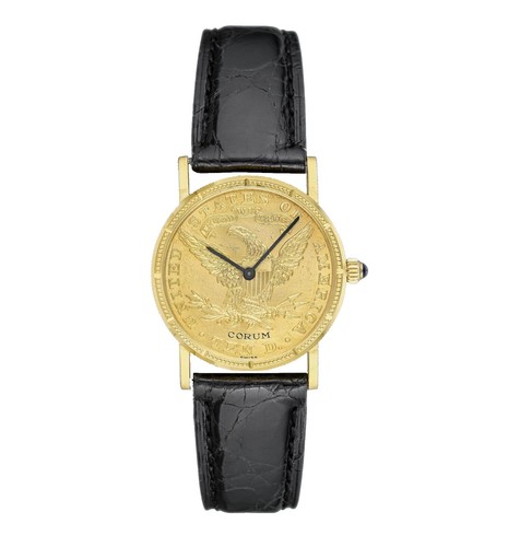 CORUM 置時計 稼働品　非売品レア Corum Vintage Quartz Yellow Gold 10 Dollar Coin Leather Strap