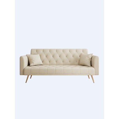 Z-joyee Sofa Bed 71''W Round Arm Convertible Twin Tufted Velvet Wood Frame Beige