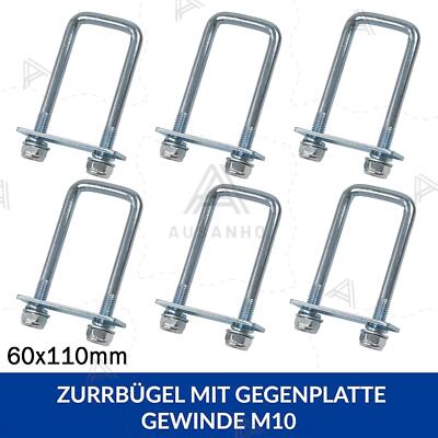 12 Stück Zurrbügel Anhänger eckig mit Gegenplatte U Bügel inkl Muttern M10 Bügel