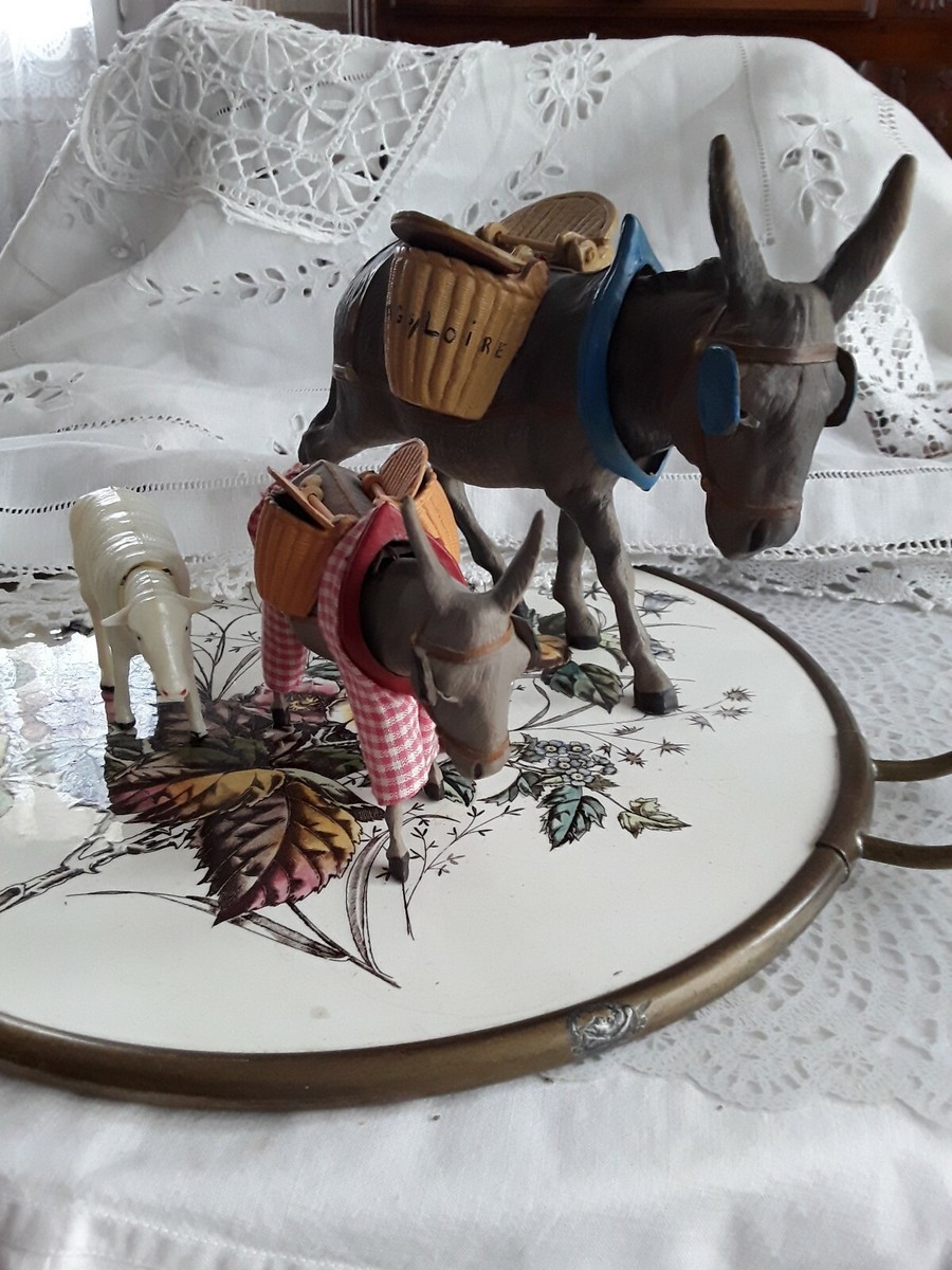 Petits Animaux En Celluloïd PETIT COLLIN – Deux ânes Et Un Mouton – Vintage France