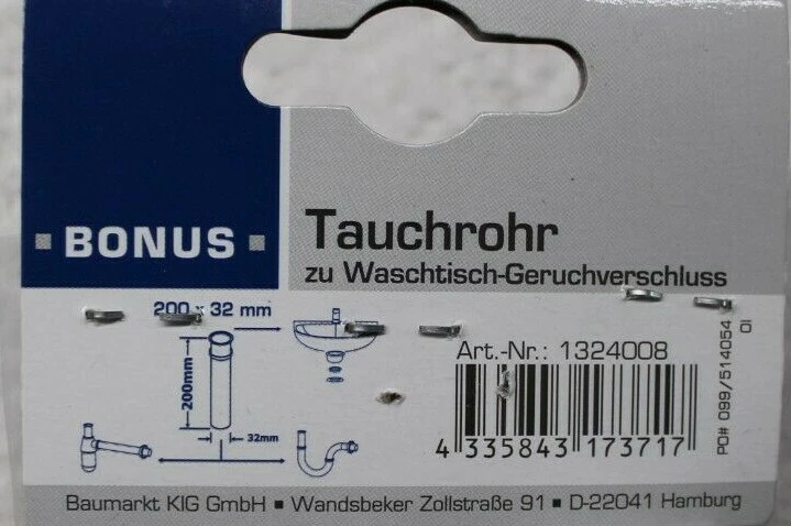 4 x Tauchrohr 200 x 32 mm Waschtisch-Geruchverschluss Chromrohr mit Bördelrand - Bild 3 von 4