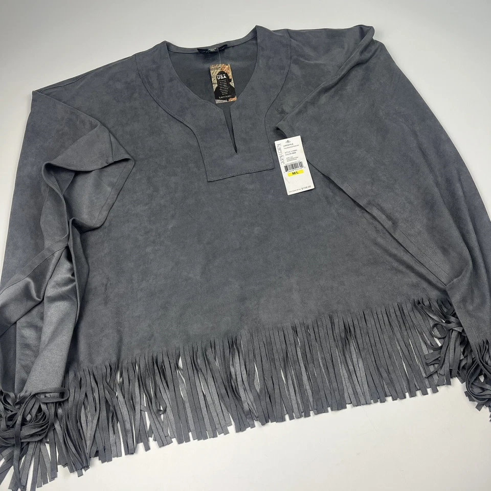 Poncho Karen Kane Oversized Cinza Supple Camurça Artificial Franja Top - $158 - FALHAS - Imagem 4 de 4