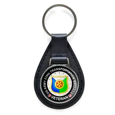 US Army 319th Transportation Brigade Veteran Leather Keychain Silver Keyring