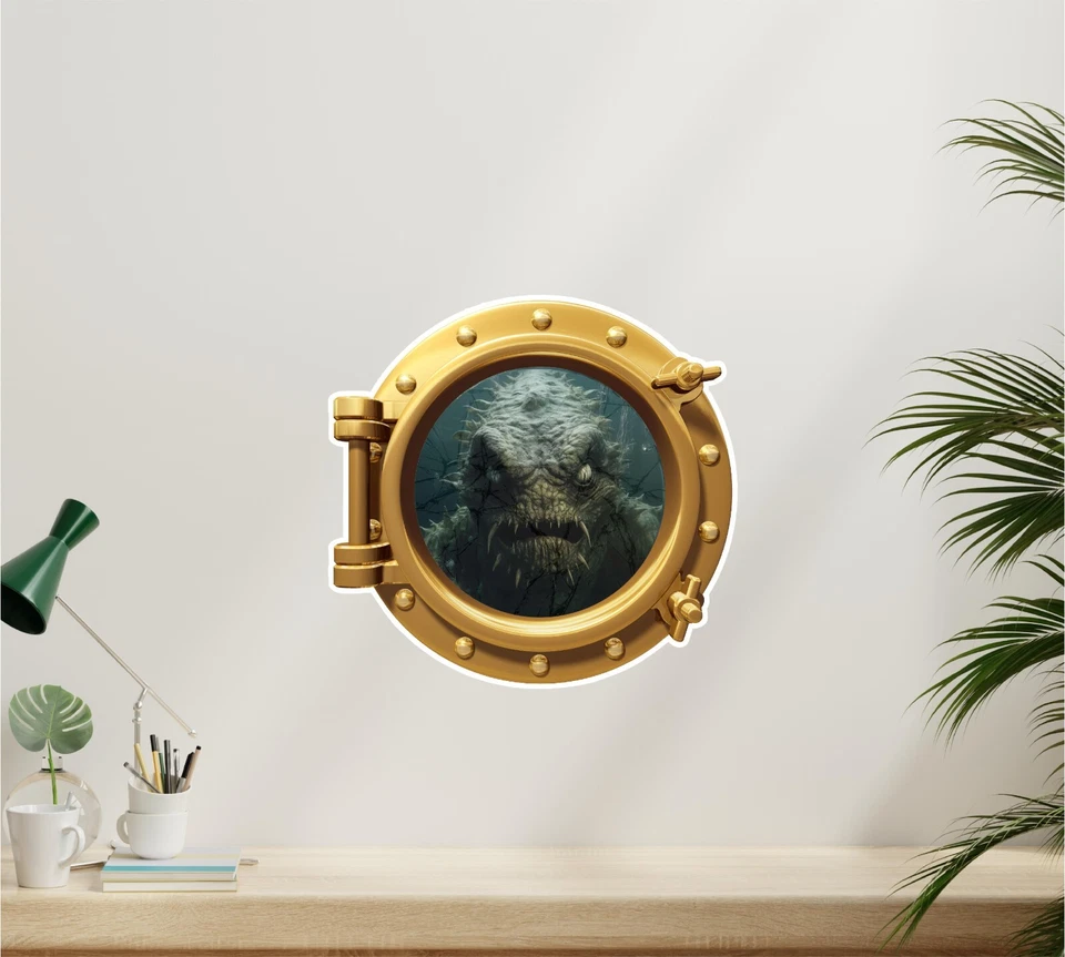 Pegatina de pared realista de Halloween de 16"x16" con ojo de buey de miedo de la laguna negra criatura Foto 2 de 3