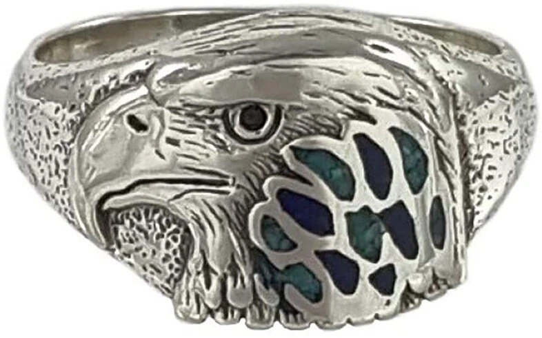 Indianerschmuck Ring Chip Inlay Türkis Lapis Adler Eagle Westernschmuck CR917 - Bild 4 von 4
