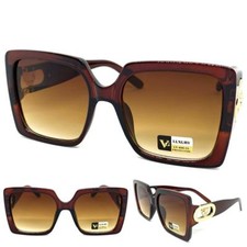 Oversized Exaggerated Classy Elegant Retro SUN GLASSES Thick Square Brown Frame