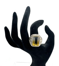 Heavy Chunky Sterling Silver 925 Clear and Yellow Quartz Ring Size 11.75