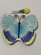 Fitz & Floyd Courtyard Canape Snack Cheese Plate Butterfly With Spreader