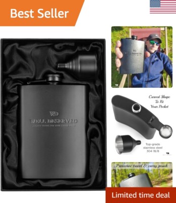 The Only Triple Black Flask Combo: 8 oz Flask, Funnel & Canvas Pouch Gift Set