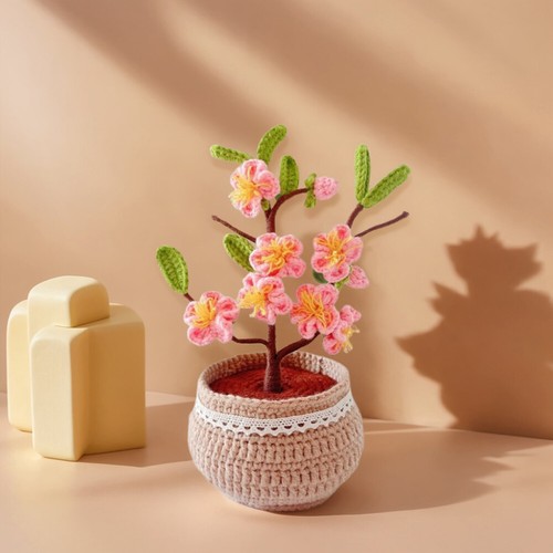 Kit all'uncinetto vaso fiori fai da te piante dolci set di attrezzi ritagliati a mano (fiore di pesco) - Foto 4 di 10