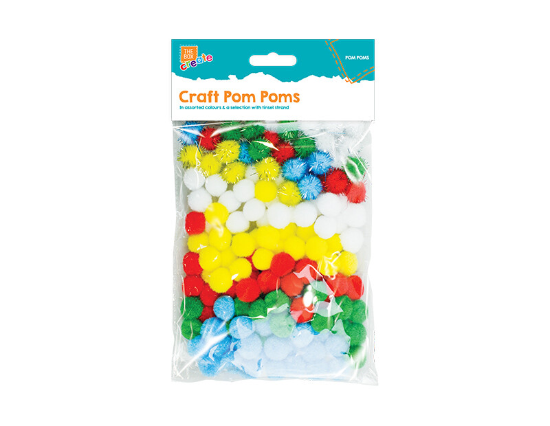 140 x Craft Pom Poms 15mm Assorted Colours Kids Crafts Fun Scrapbooking Cards