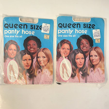2 Pairs Vtg McCrory Queen Size Panty Hose Oatmeal  Ivory NIP