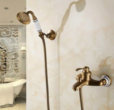 Antique Brass Bath Tub Faucet Bathroom Mixer Tap Wall Mount Handheld Shower
