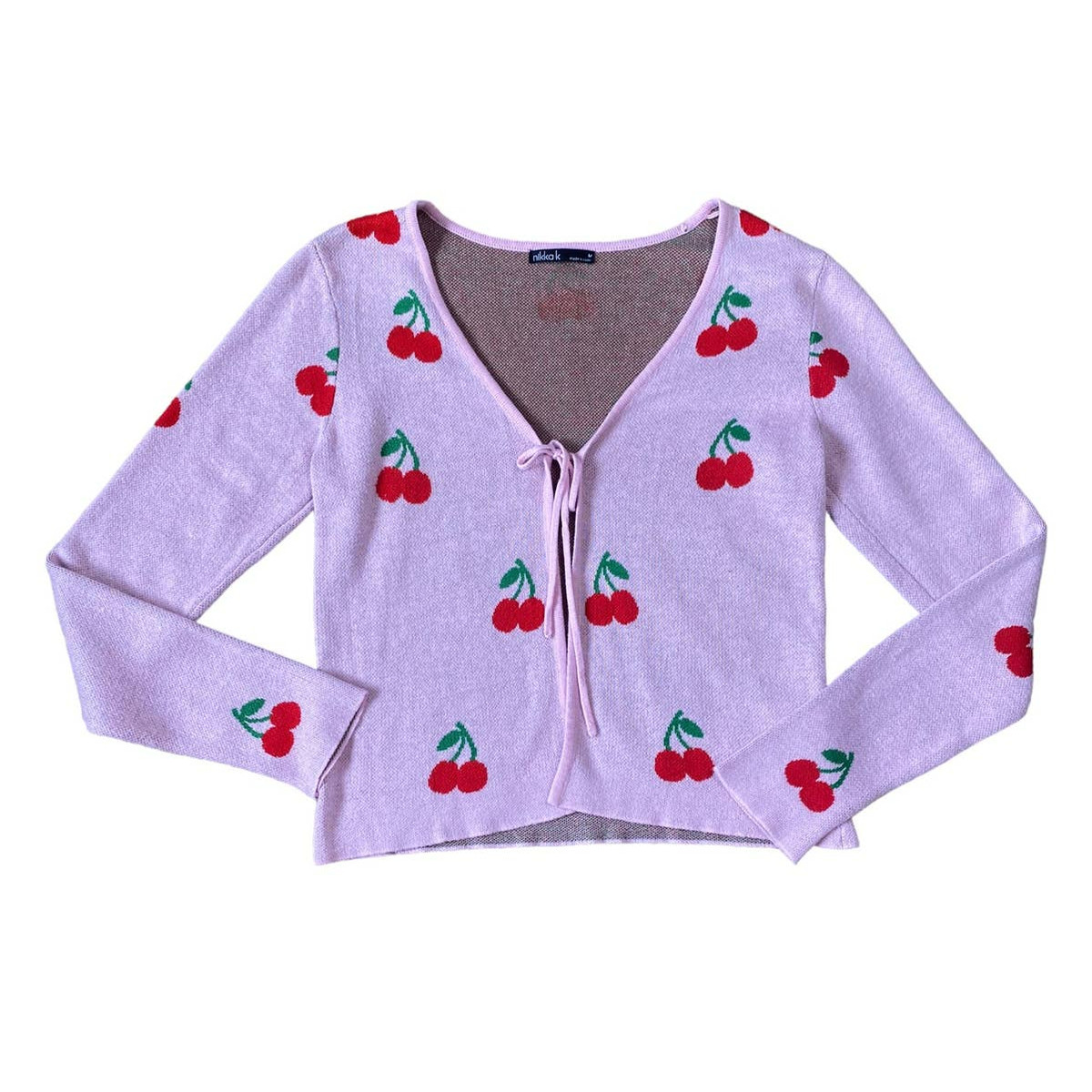 Nikka K Y2K Style Tie Front Pink Allover Cherry Cardigan Medium | eBay