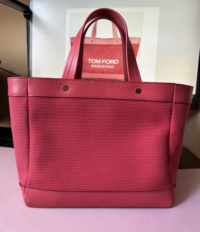 Bolso de Mano TOM FORD Mini Logo Lona Este-Oeste Coral Foto 2 de 4