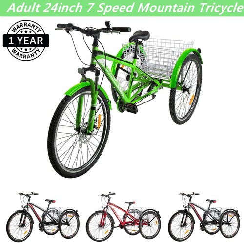 Adulto Mountain Triciclo 7 velocità 24 pollici 3 ruote Mountain Bike  Bicicletta con carrello | eBay