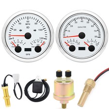 2 Gauge Set 85mm Gps Speedometer 0-120mph Fuel Volt Tacho Water Temp Oil Press