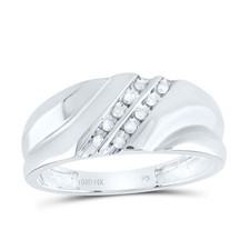 14kt White Gold Mens Round Diamond Wedding Band Ring 1/8 Cttw