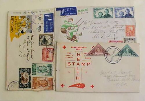 NEW ZEALAND FDC HEALTH 1942,1943,1944 ALL CENSORED TO USA