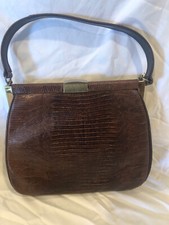 Vintage Genuine Natural Brown Reptile Leather Purse Metal Clasp 40-50s