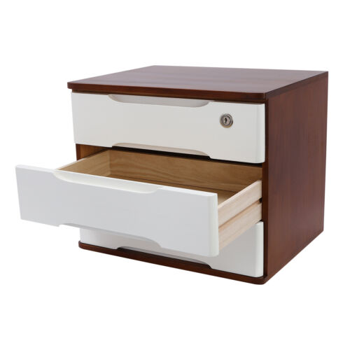Wooden Desktop Storage Box Drawer Office Home Table Display Organizer with Lock - Picture 19 of 21