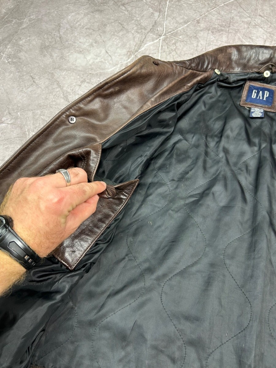 Vintage Gap Car Coat Leather Jacket Quilted Mens Large Biker