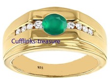 Natural Green Onyx  CZ Gemstones with 925 Sterling Silver Gold Plated Ring 455