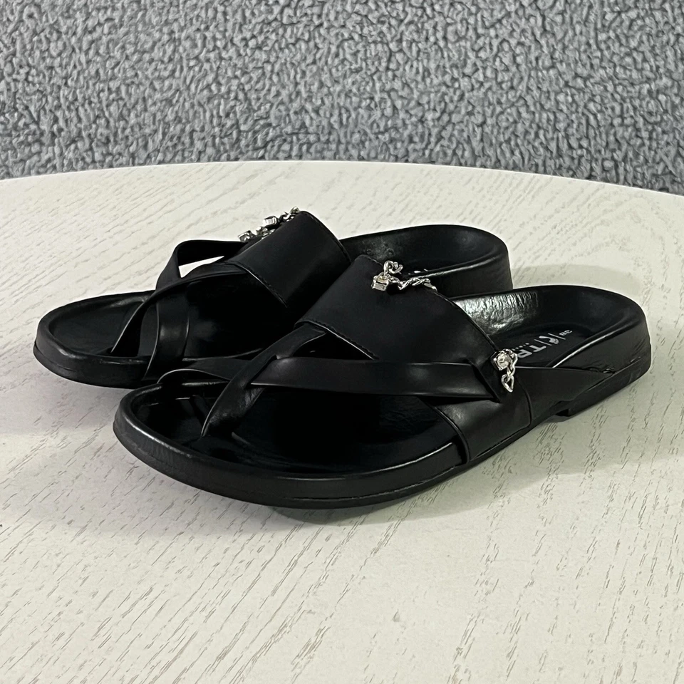 Tatami Sandals Womens 38 / 7 Black Birkenstock Gem Chain Glam Toe Loop Slides - Image 2 of 4