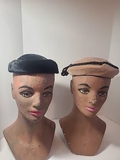 Vintage Black and Brown Hats. 1950 Or 1960 Style. Both Hats Are Velour.