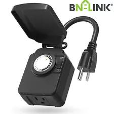 24 Hour Mechanical Outdoor Light Timer with 3-Prong Timer Outlet Weatherproof 