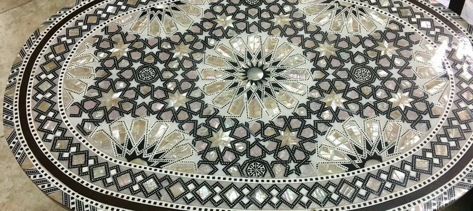  Egyptian Handmade Wood table Board Inlaid Mother of Pearl wooden 16''  - Image 4 of 4