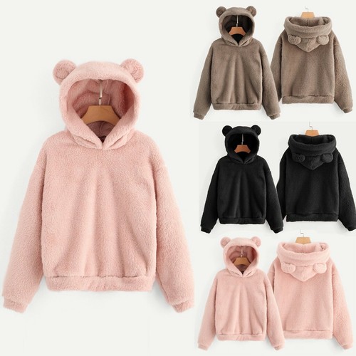 Bear Ear Fuzzy Hoodie Pullover Top 
