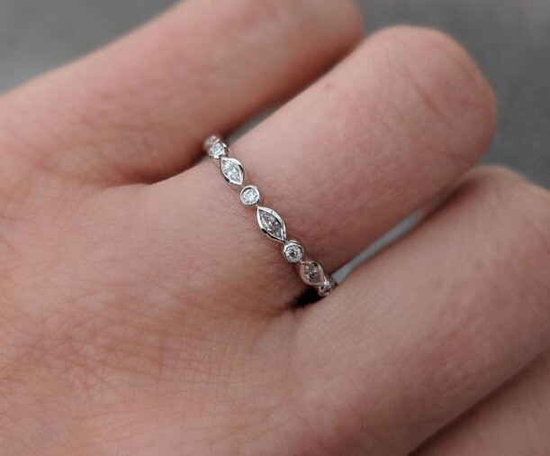 Marquise Round Cut Full Eternity Wedding Band, Bezel Set