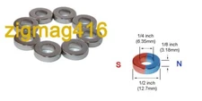 D1/2" x 1/4" id x 1/8" thick, N52, Rare Earth, Neodymium Ring Magnet-12 pcs B/P