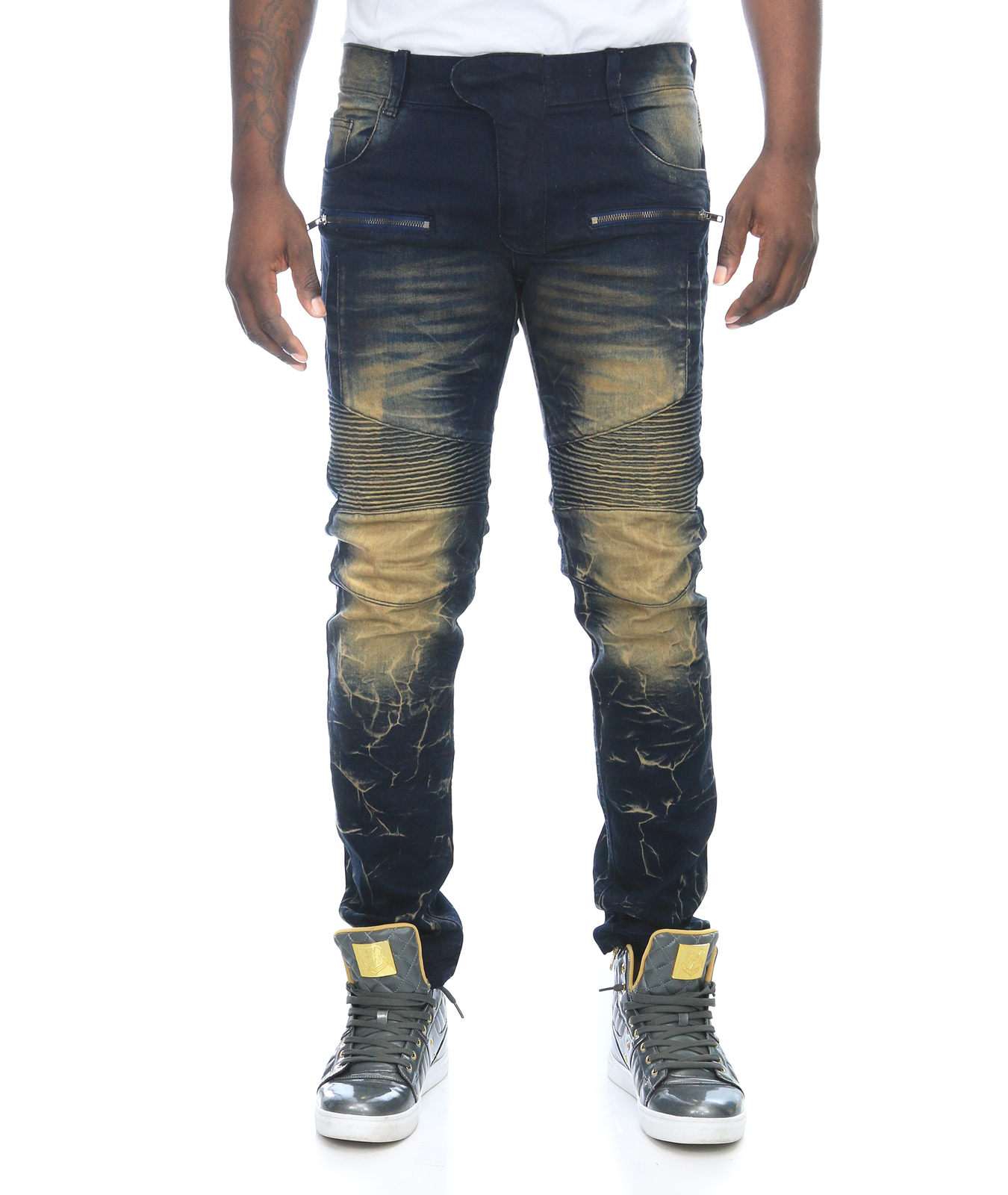 Men's Slim Moto Biker Denim Jeans 