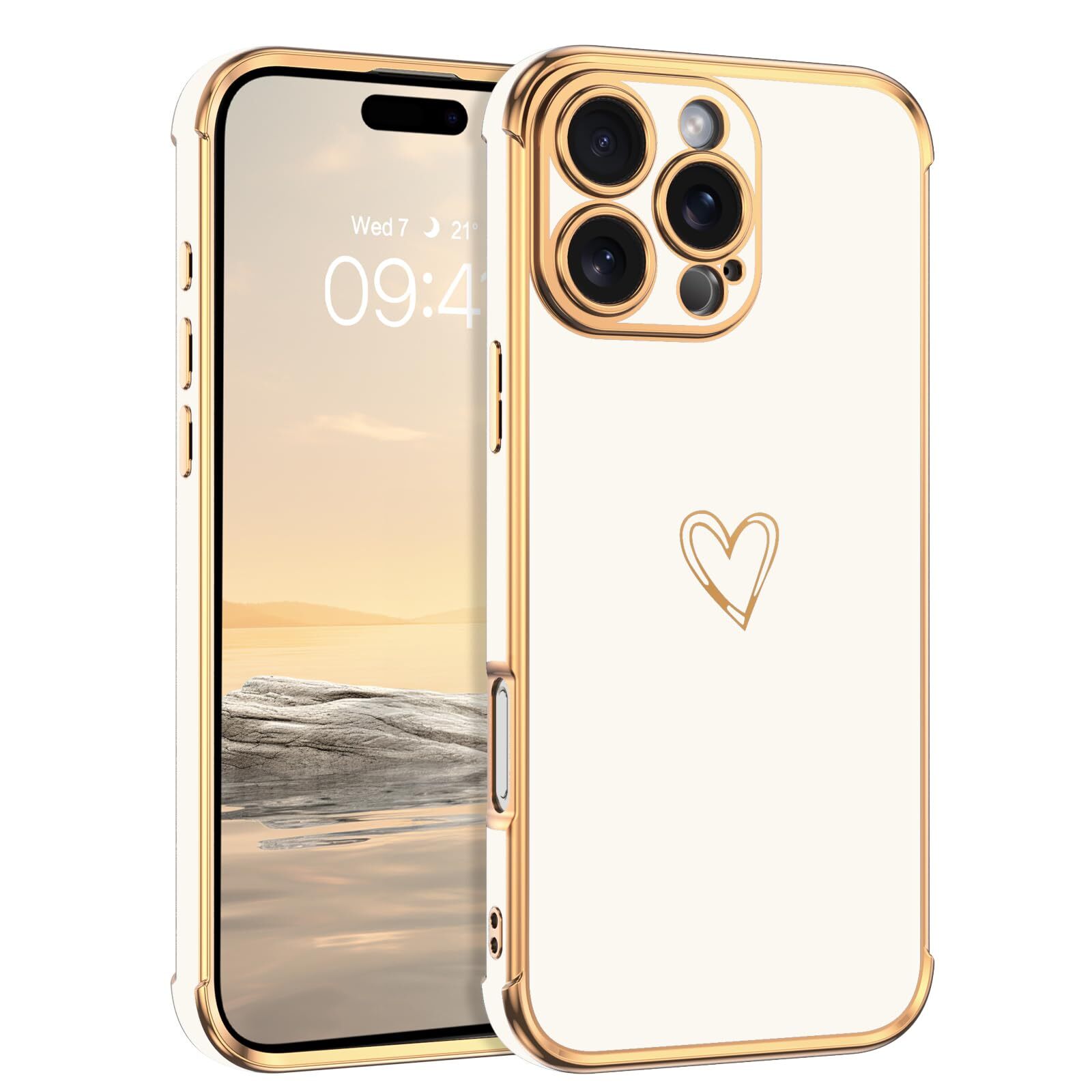 iPhone 16 Pro Case Cute Heart Luxury Flexible TPU Bumper Protective Phone Cover-image